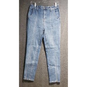 Risen Jeans Womens 29/9 Blue Stretch Denim Pleated Slit Leg Med Wash *READ*